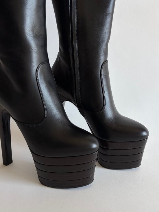 GUCCI ANGEL PLATFORM LEATHER KNEE HIGH BOOTS NEW - Picture 6 of 13